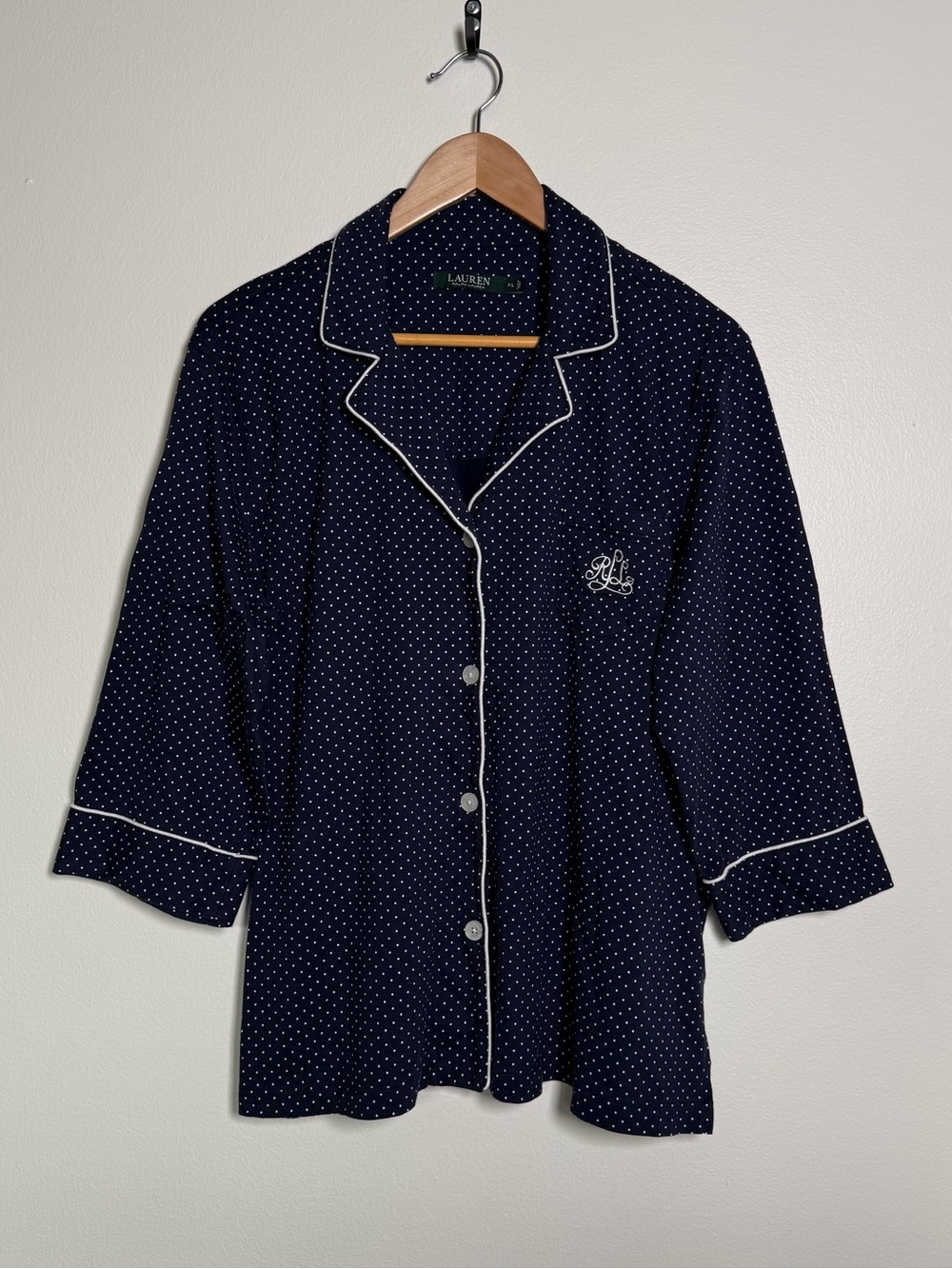 Lauren Ralph Lauren Sleep Shirt Womens XL Blue Polka Dot Cotton Nightgown Pajama